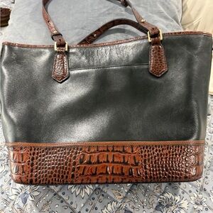 Brahmin Black Leather Tote with Brown Croc Trim